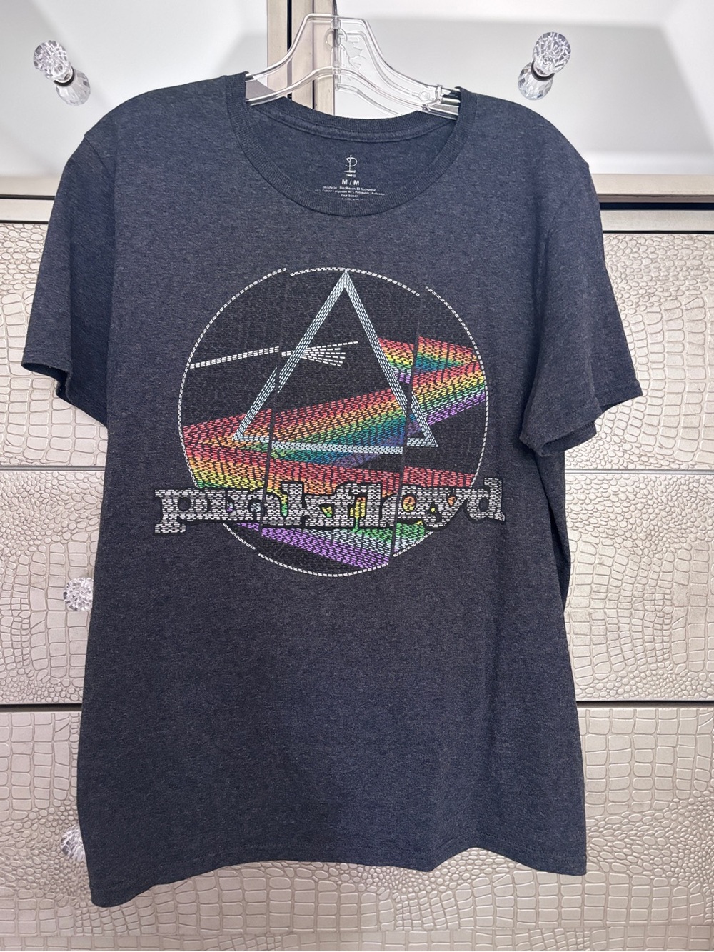 Pink Floyd Dark Side Of The Moon  "Trippy Rainbow" Prism T-Shirt Gray Sz Medium